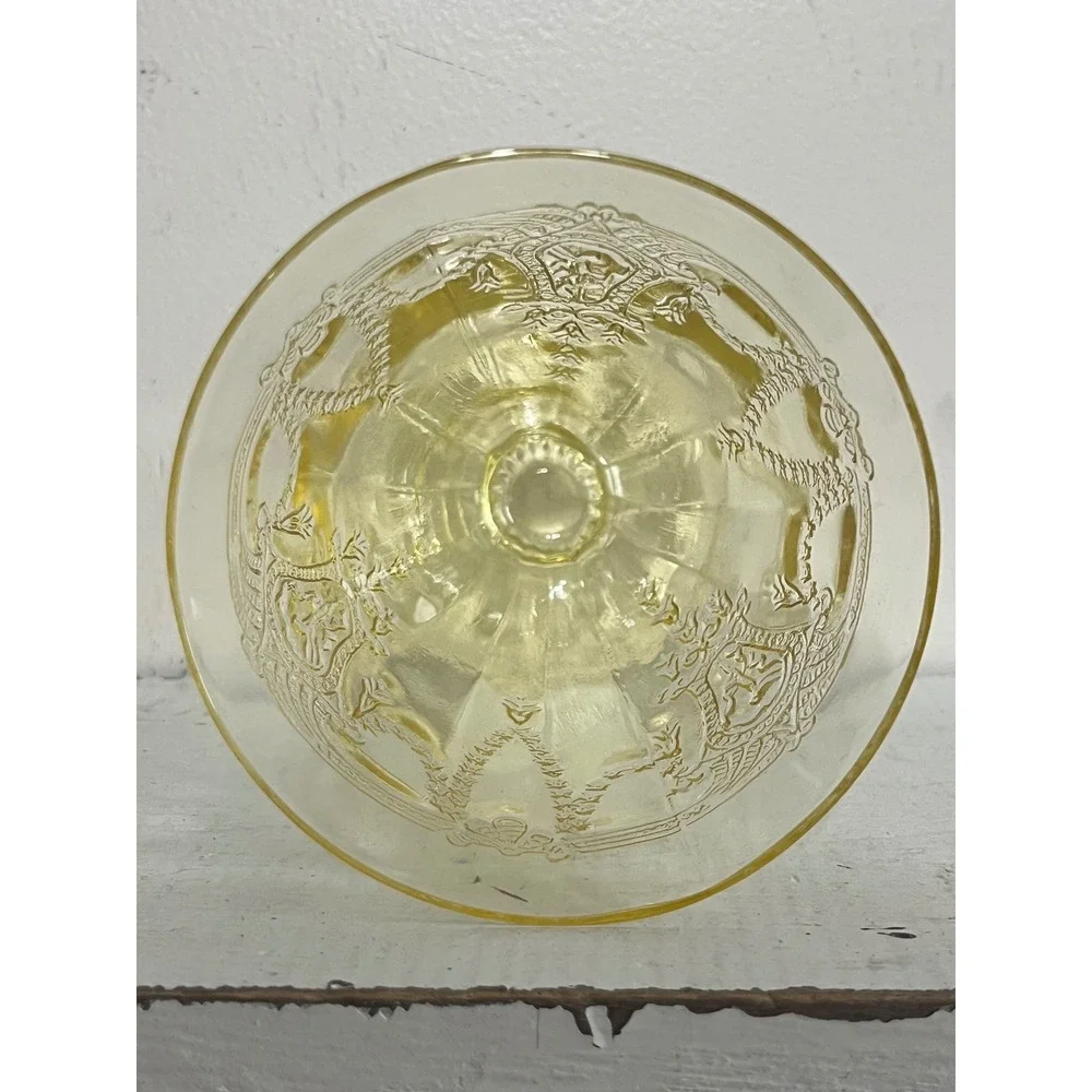 Vintage Yellow Depression Glass Cameo Ballerina Footed Tumblers Set of 5 4.5
